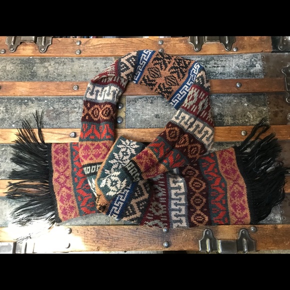Alpaca Wool Scarf with pattern/multi color - Picture 3 of 3